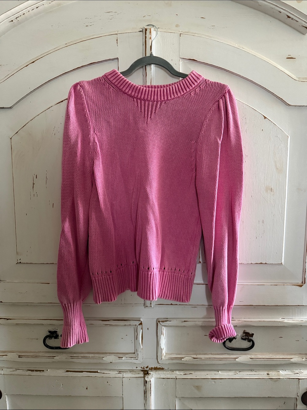 Crewneck Puff-Sleeve Sweater in Rose Pink